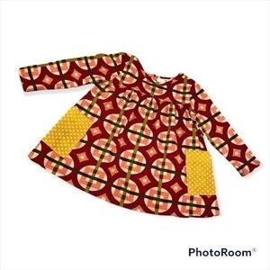 Rare Editions Multicolor Geometric Long Sleeve Dress with Olive Accents